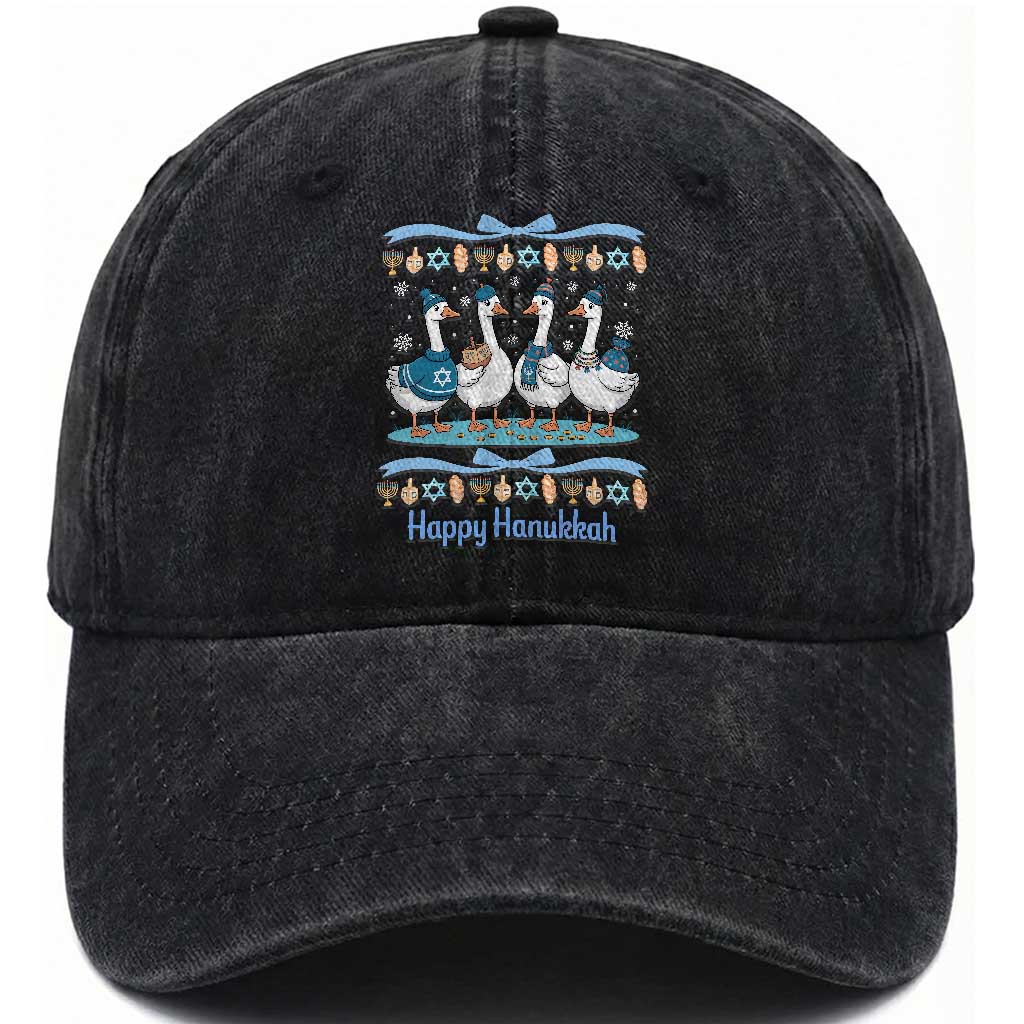 Happy Hanukkah Washed Cotton Baseball Cap Funny Silly Goose Chanukah