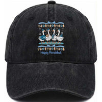 Happy Hanukkah Washed Cotton Baseball Cap Funny Silly Goose Chanukah