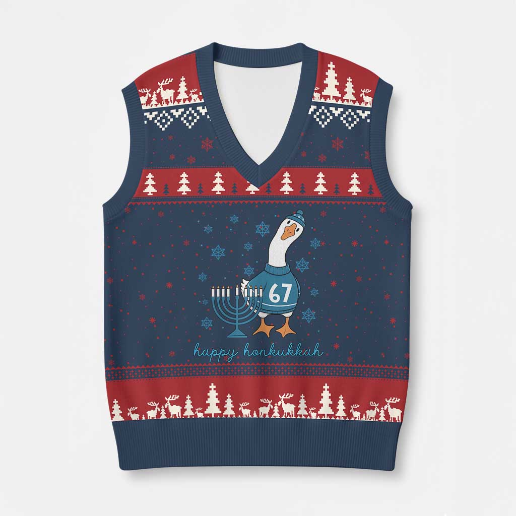 67 Six Seven Silly Goose Hanukkah Meme V-Neck Knit Sweater Vest Happy Honkukkah - Wonder Print Shop