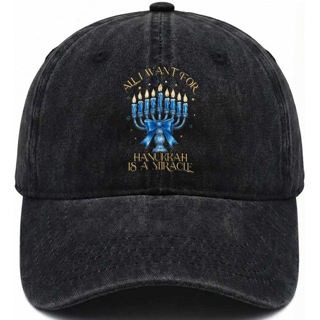Funny Hanukkah Washed Cotton Baseball Cap All I Want For Chanukkah Is A Miracle