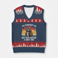 Funny Raccoon Meme V-Neck Knit Sweater Vest I Am Straight Up Not Even Having A Good Time - Wonder Print Shop