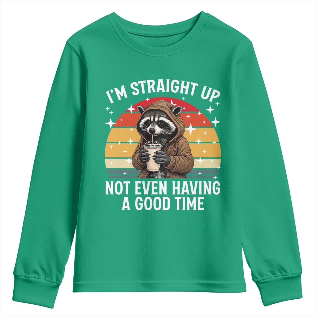 Funny Raccoon Meme Youth Sweatshirt I Am Straight Up Not Even Having A Good Time - Wonder Print Shop