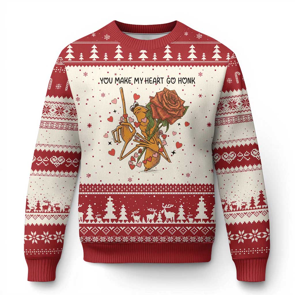 Marcus The Worm Valentine Meme Ugly Christmas Sweater You Make My Heart Go Honk - Wonder Print Shop