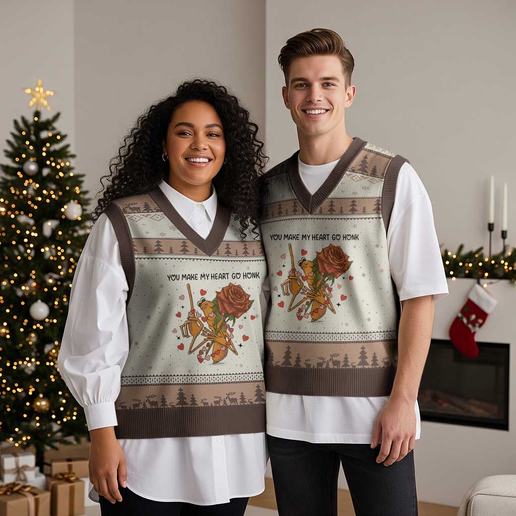 Marcus The Worm Valentine Meme V-Neck Knit Sweater Vest You Make My Heart Go Honk - Wonder Print Shop