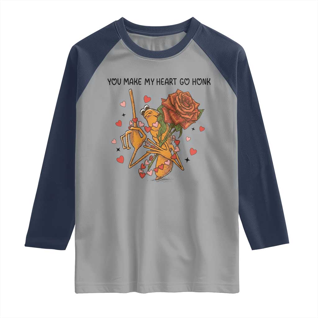 Marcus The Worm Valentine Meme Raglan Shirt You Make My Heart Go Honk - Wonder Print Shop