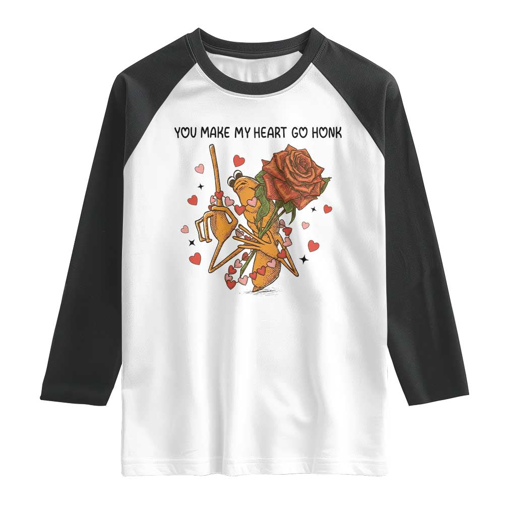 Marcus The Worm Valentine Meme Raglan Shirt You Make My Heart Go Honk - Wonder Print Shop