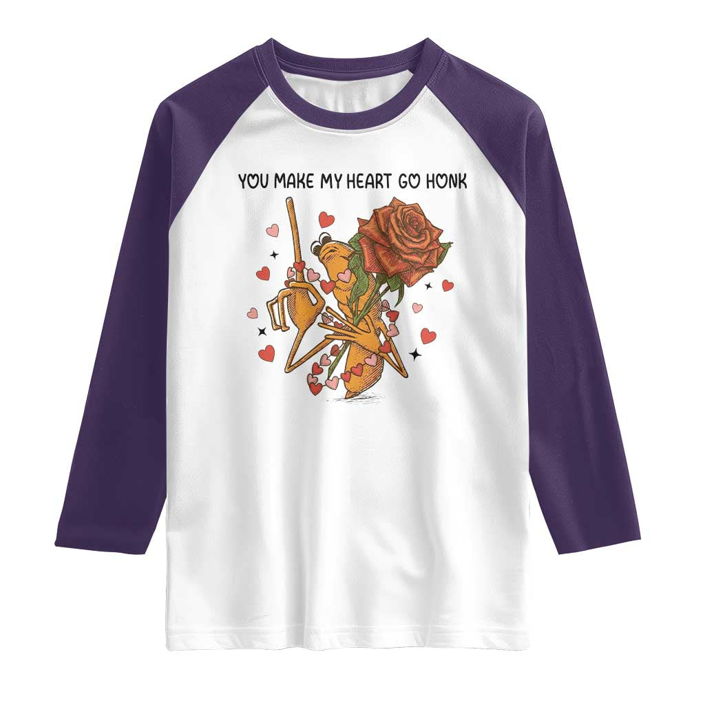Marcus The Worm Valentine Meme Raglan Shirt You Make My Heart Go Honk - Wonder Print Shop