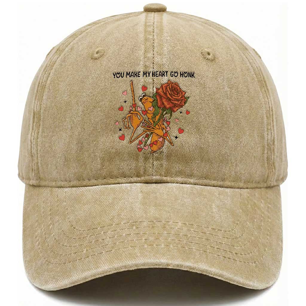 Marcus The Worm Valentine Meme Washed Cotton Baseball Cap You Make My Heart Go Honk