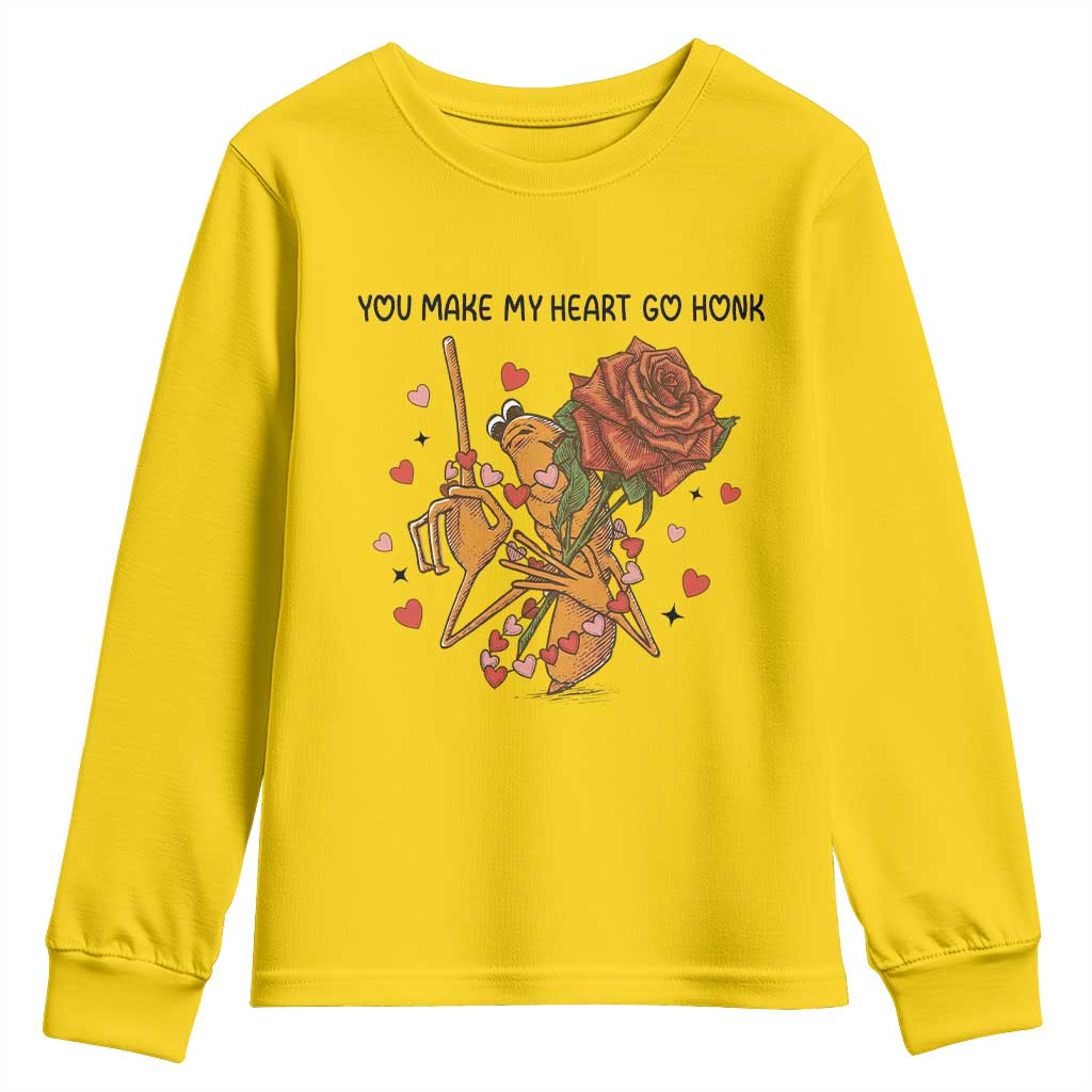 Marcus The Worm Valentine Meme Youth Sweatshirt You Make My Heart Go Honk - Wonder Print Shop