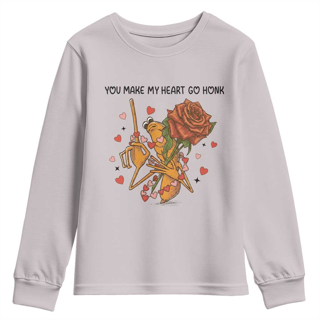 Marcus The Worm Valentine Meme Youth Sweatshirt You Make My Heart Go Honk - Wonder Print Shop