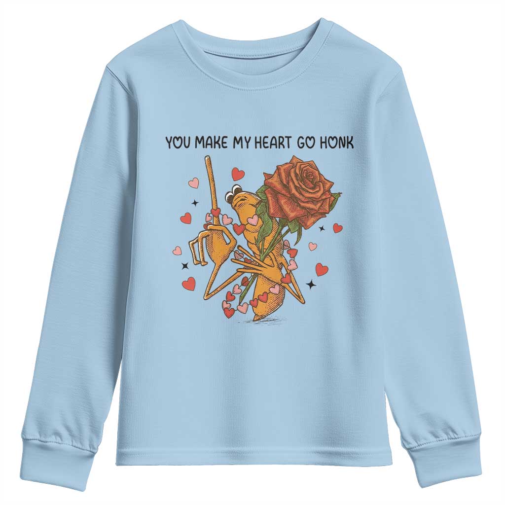 Marcus The Worm Valentine Meme Youth Sweatshirt You Make My Heart Go Honk - Wonder Print Shop