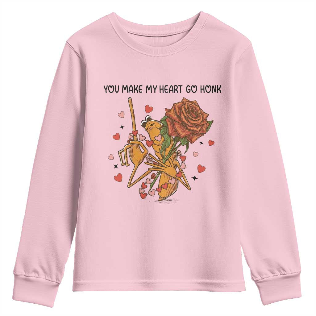 Marcus The Worm Valentine Meme Youth Sweatshirt You Make My Heart Go Honk - Wonder Print Shop