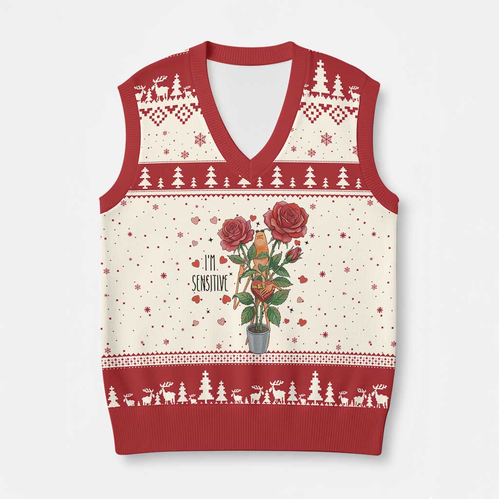Marcus The Worm Valentine Meme V-Neck Knit Sweater Vest I Am Senstive - Wonder Print Shop