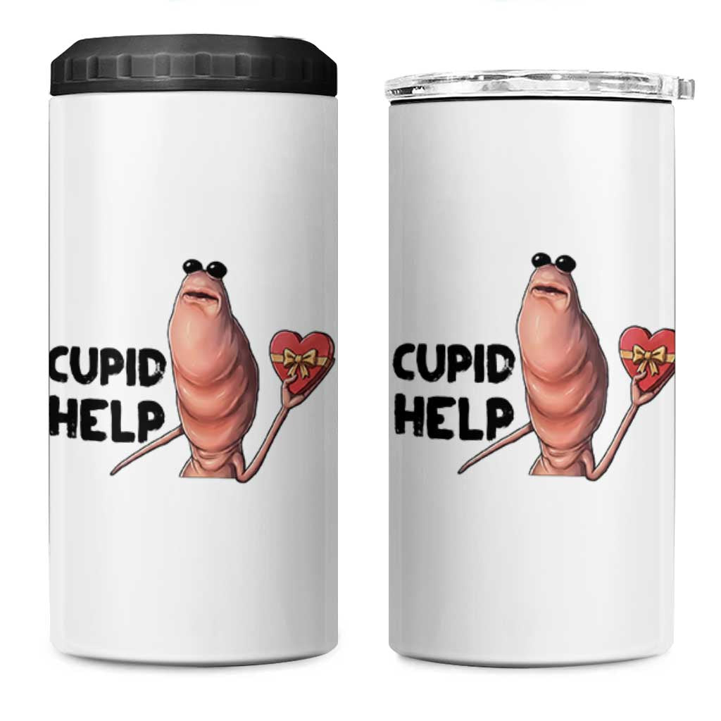 Marcus The Worm Valentine Meme 4 in 1 Can Cooler Tumbler Cupid Help - Wonder Print Shop