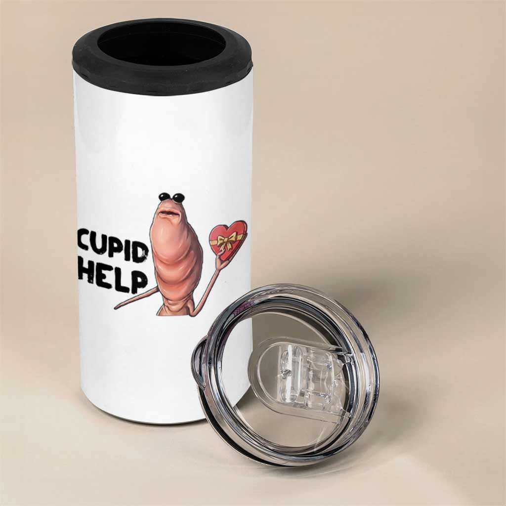 Marcus The Worm Valentine Meme 4 in 1 Can Cooler Tumbler Cupid Help - Wonder Print Shop