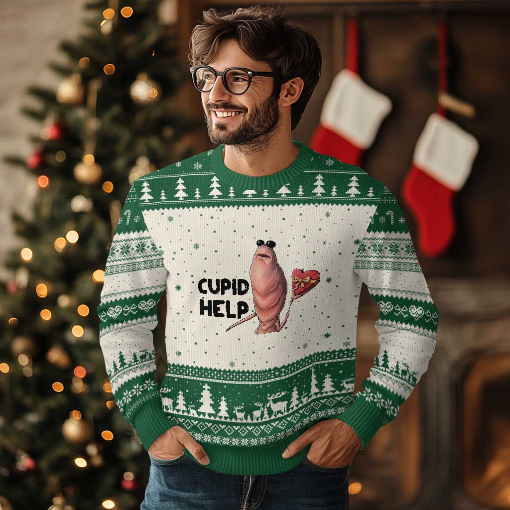 Marcus The Worm Valentine Meme Ugly Christmas Sweater Cupid Help - Wonder Print Shop