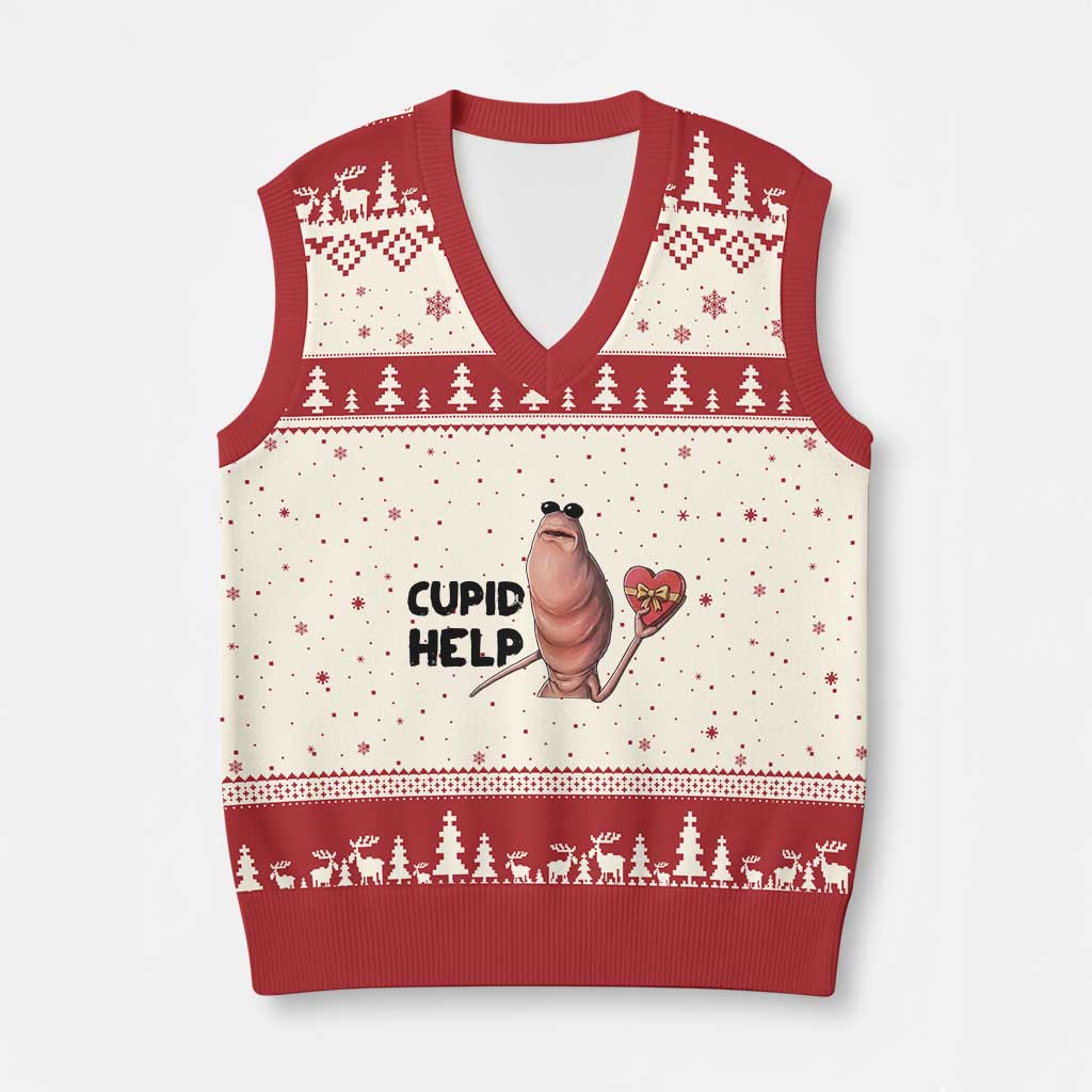 Marcus The Worm Valentine Meme V-Neck Knit Sweater Vest Cupid Help - Wonder Print Shop