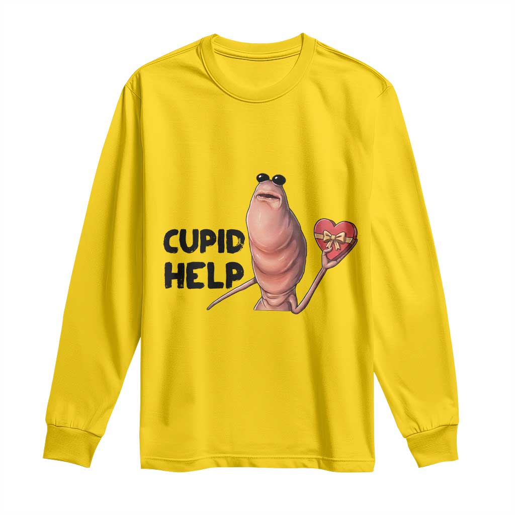 Marcus The Worm Valentine Meme Long Sleeve Shirt Cupid Help - Wonder Print Shop