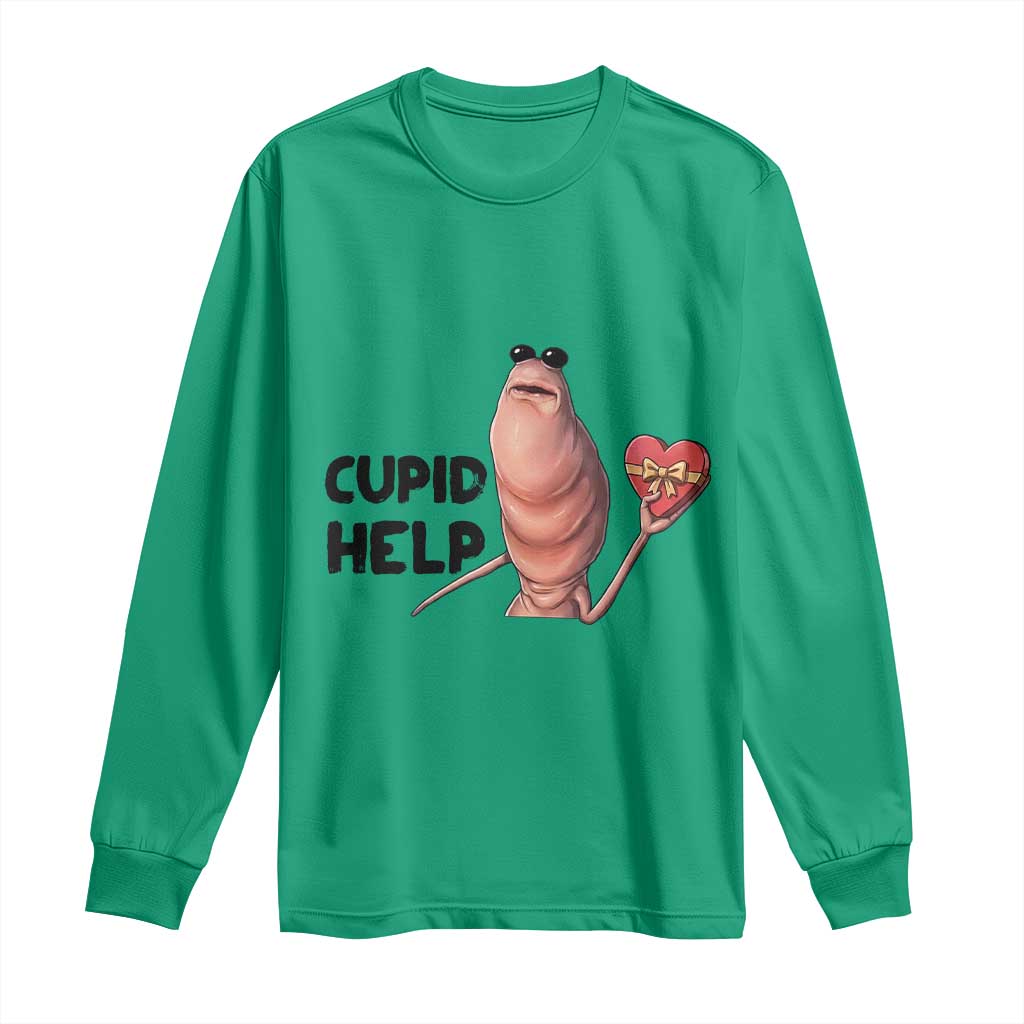 Marcus The Worm Valentine Meme Long Sleeve Shirt Cupid Help - Wonder Print Shop