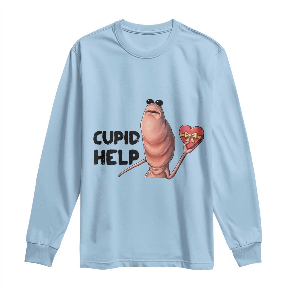Marcus The Worm Valentine Meme Long Sleeve Shirt Cupid Help - Wonder Print Shop
