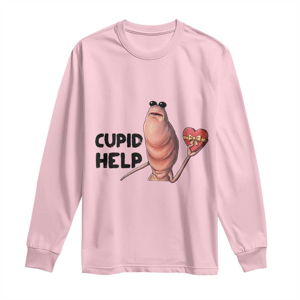 Marcus The Worm Valentine Meme Long Sleeve Shirt Cupid Help - Wonder Print Shop