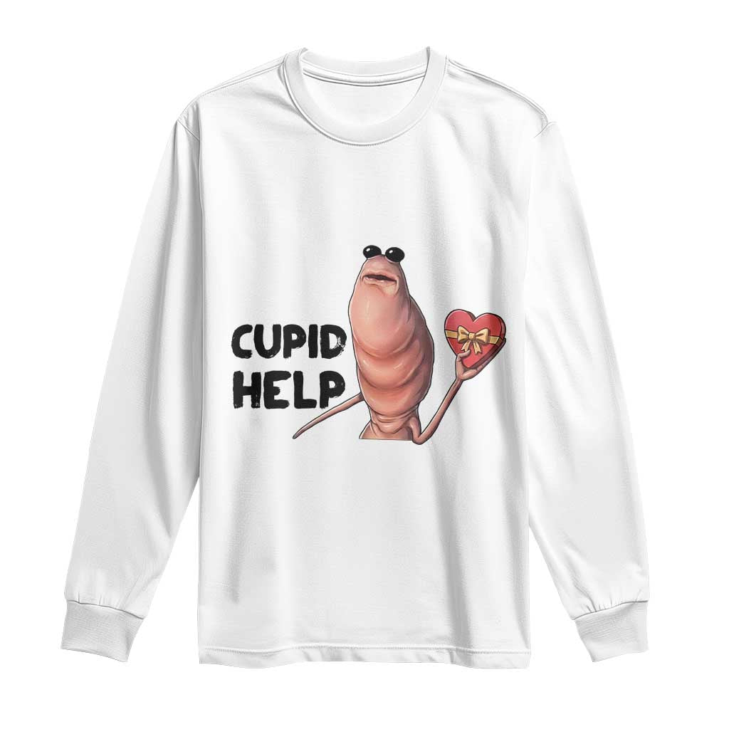 Marcus The Worm Valentine Meme Long Sleeve Shirt Cupid Help - Wonder Print Shop