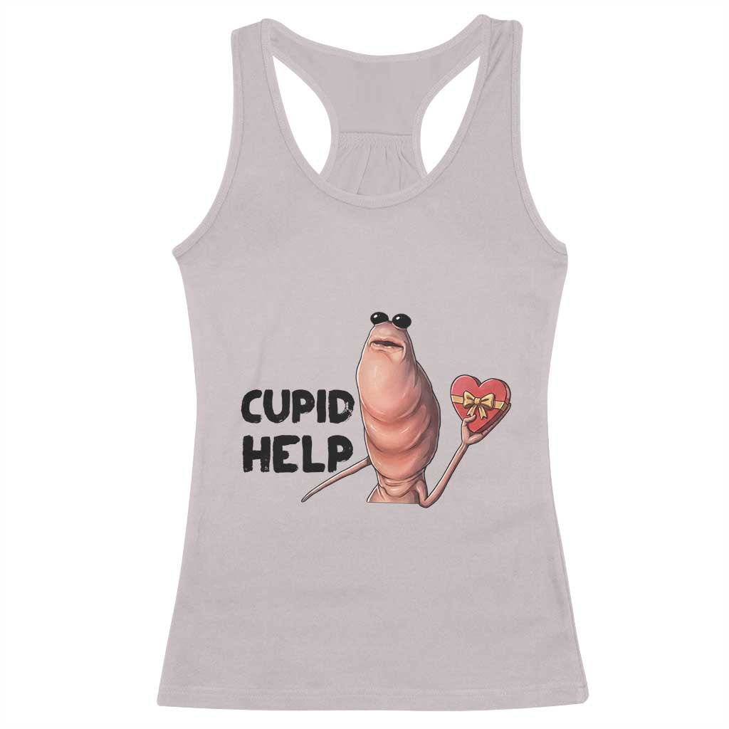 Marcus The Worm Valentine Meme Racerback Tank Top Cupid Help - Wonder Print Shop