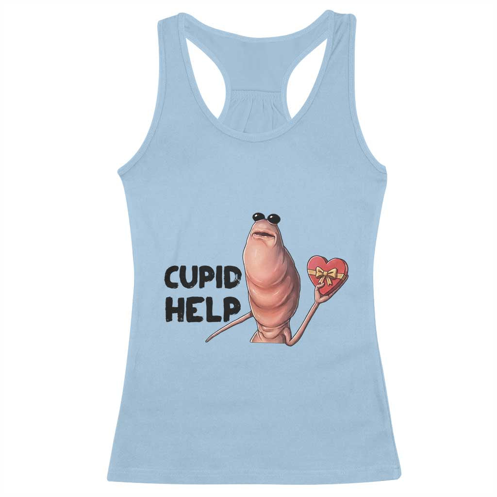 Marcus The Worm Valentine Meme Racerback Tank Top Cupid Help - Wonder Print Shop