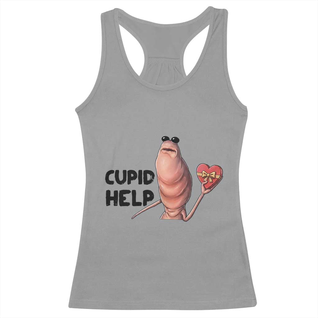 Marcus The Worm Valentine Meme Racerback Tank Top Cupid Help - Wonder Print Shop