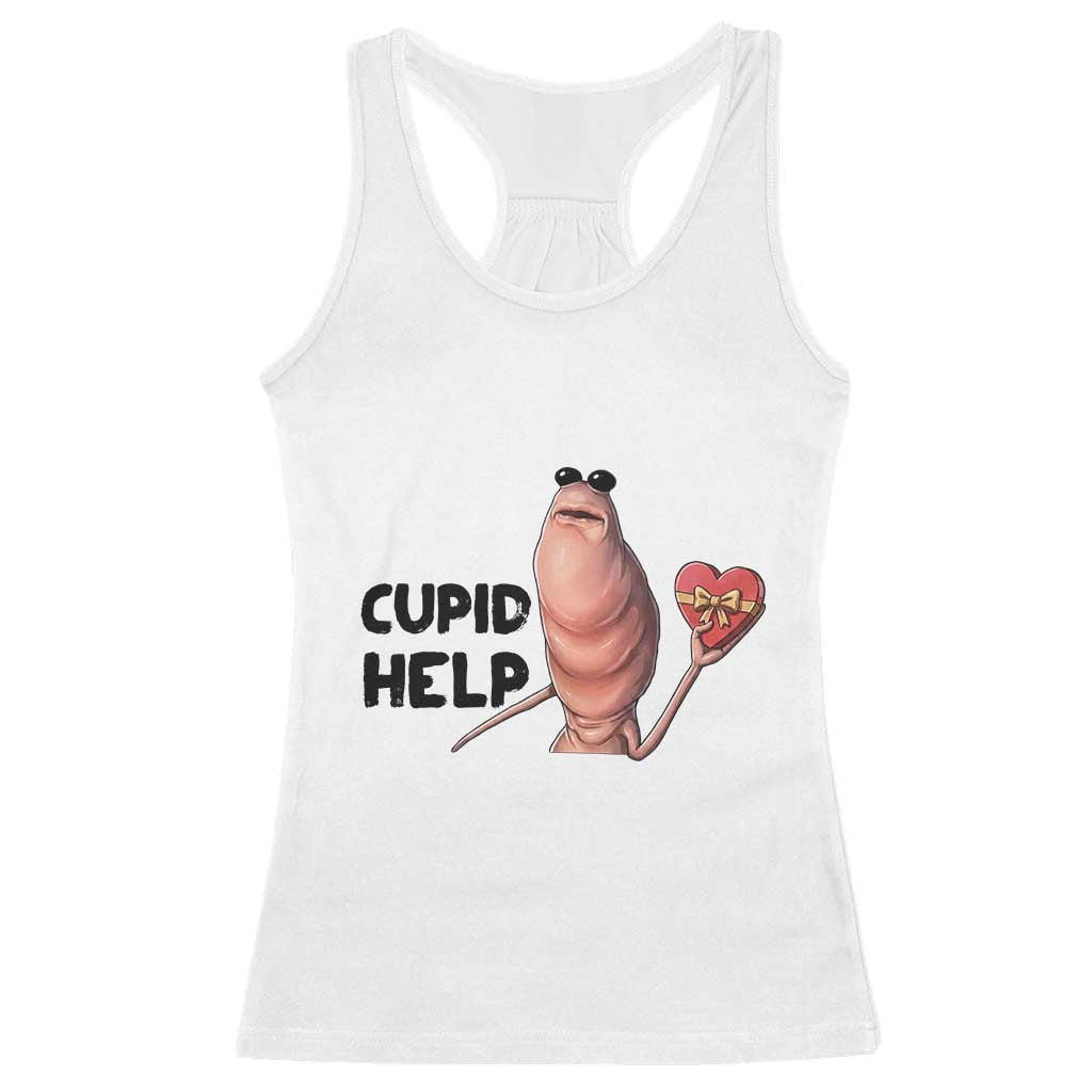 Marcus The Worm Valentine Meme Racerback Tank Top Cupid Help - Wonder Print Shop