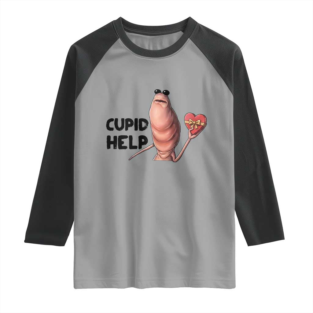 Marcus The Worm Valentine Meme Raglan Shirt Cupid Help - Wonder Print Shop