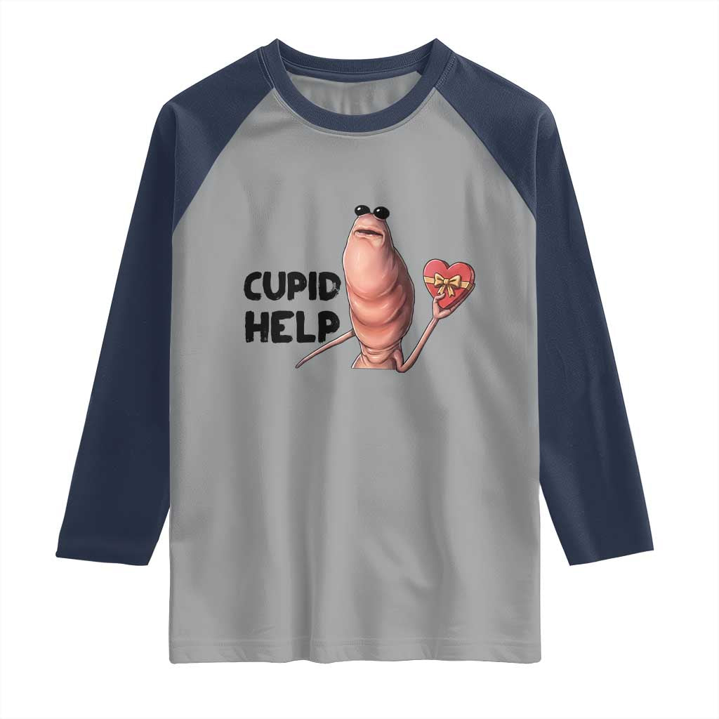 Marcus The Worm Valentine Meme Raglan Shirt Cupid Help - Wonder Print Shop