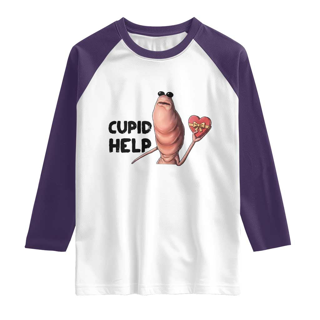 Marcus The Worm Valentine Meme Raglan Shirt Cupid Help - Wonder Print Shop