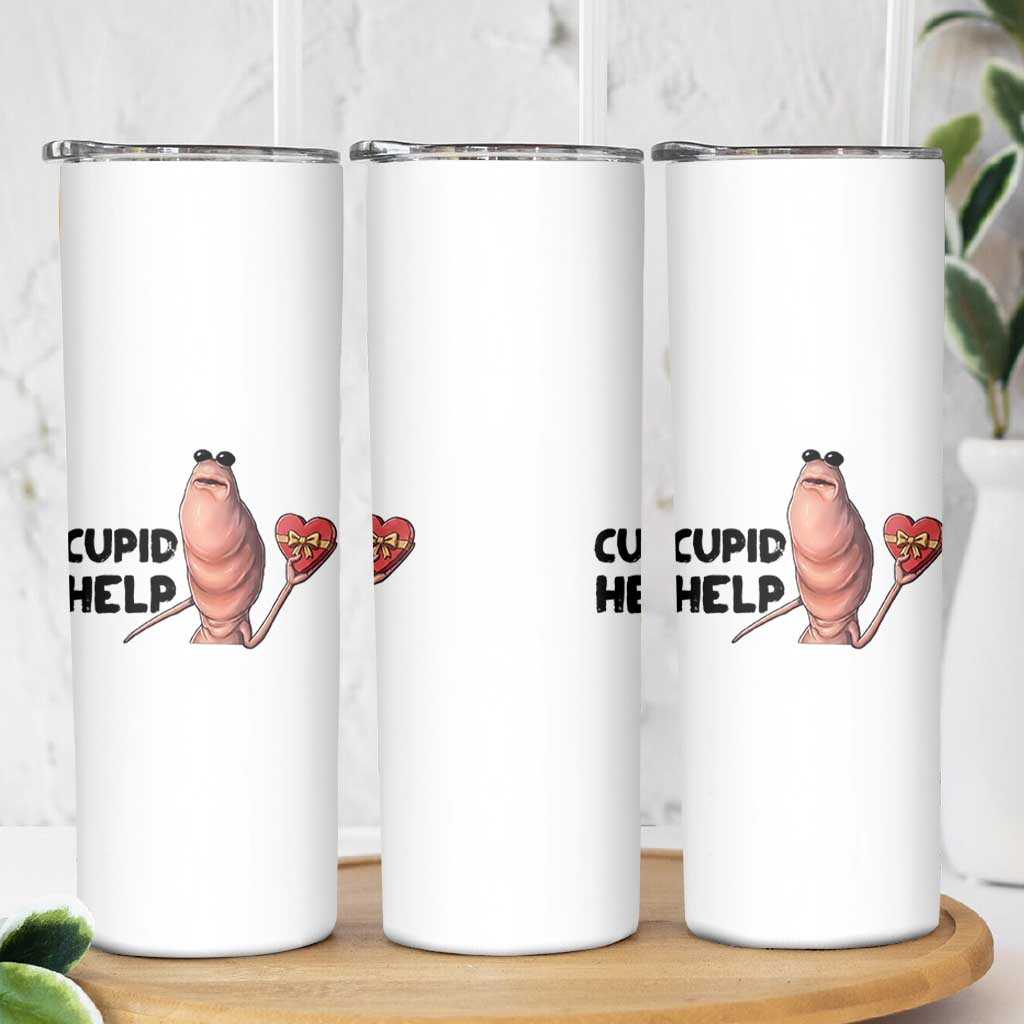 Marcus The Worm Valentine Meme Skinny Tumbler Cupid Help - Wonder Print Shop