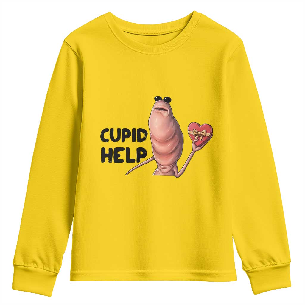 Marcus The Worm Valentine Meme Youth Sweatshirt Cupid Help - Wonder Print Shop
