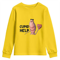 Marcus The Worm Valentine Meme Youth Sweatshirt Cupid Help - Wonder Print Shop