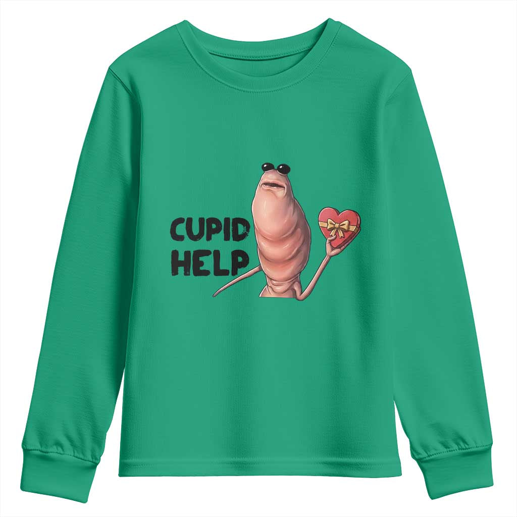 Marcus The Worm Valentine Meme Youth Sweatshirt Cupid Help - Wonder Print Shop