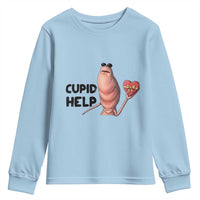 Marcus The Worm Valentine Meme Youth Sweatshirt Cupid Help - Wonder Print Shop