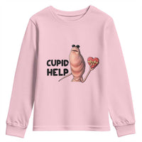 Marcus The Worm Valentine Meme Youth Sweatshirt Cupid Help - Wonder Print Shop
