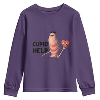 Marcus The Worm Valentine Meme Youth Sweatshirt Cupid Help - Wonder Print Shop
