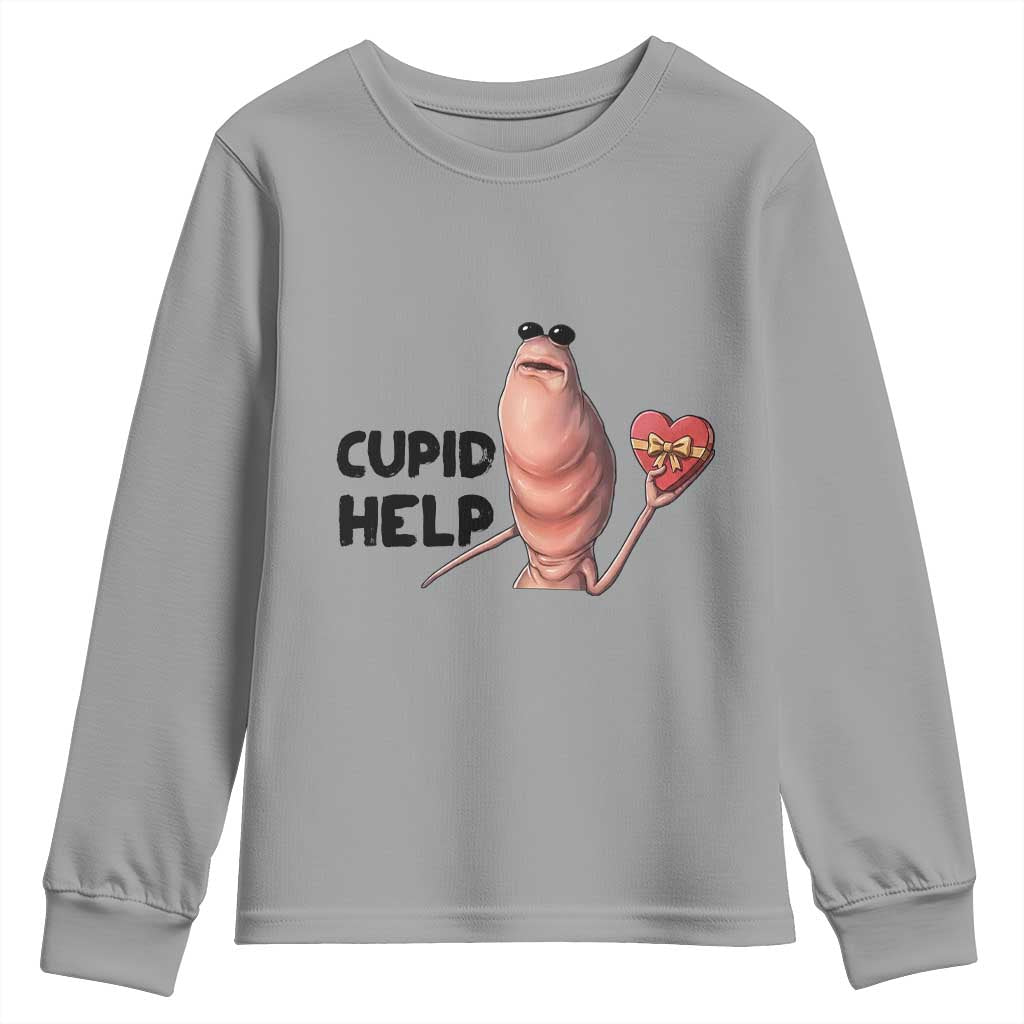 Marcus The Worm Valentine Meme Youth Sweatshirt Cupid Help - Wonder Print Shop