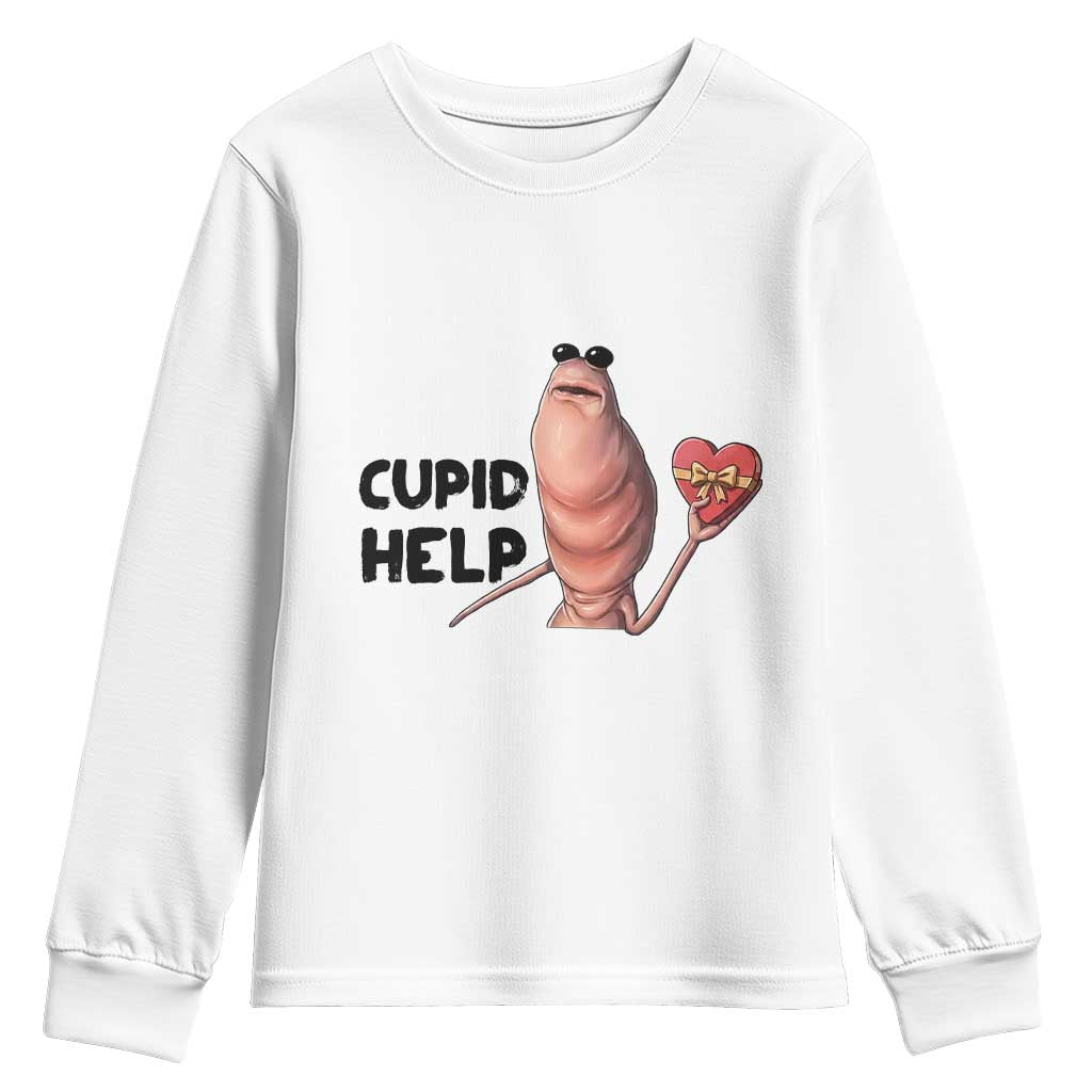 Marcus The Worm Valentine Meme Youth Sweatshirt Cupid Help - Wonder Print Shop