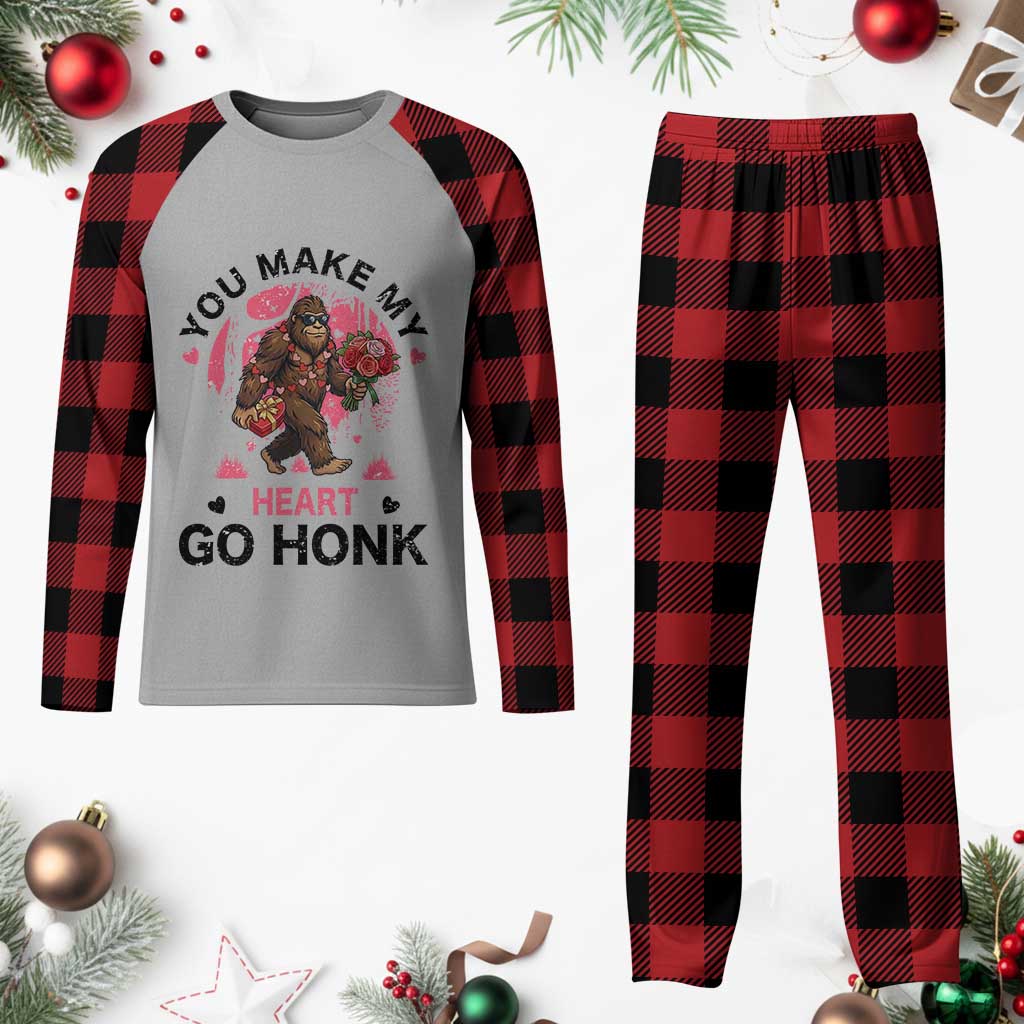 You Make My Heart Go Honk Plaid Pajama Set Funny Bigfoot Valentine Meme - Wonder Print Shop