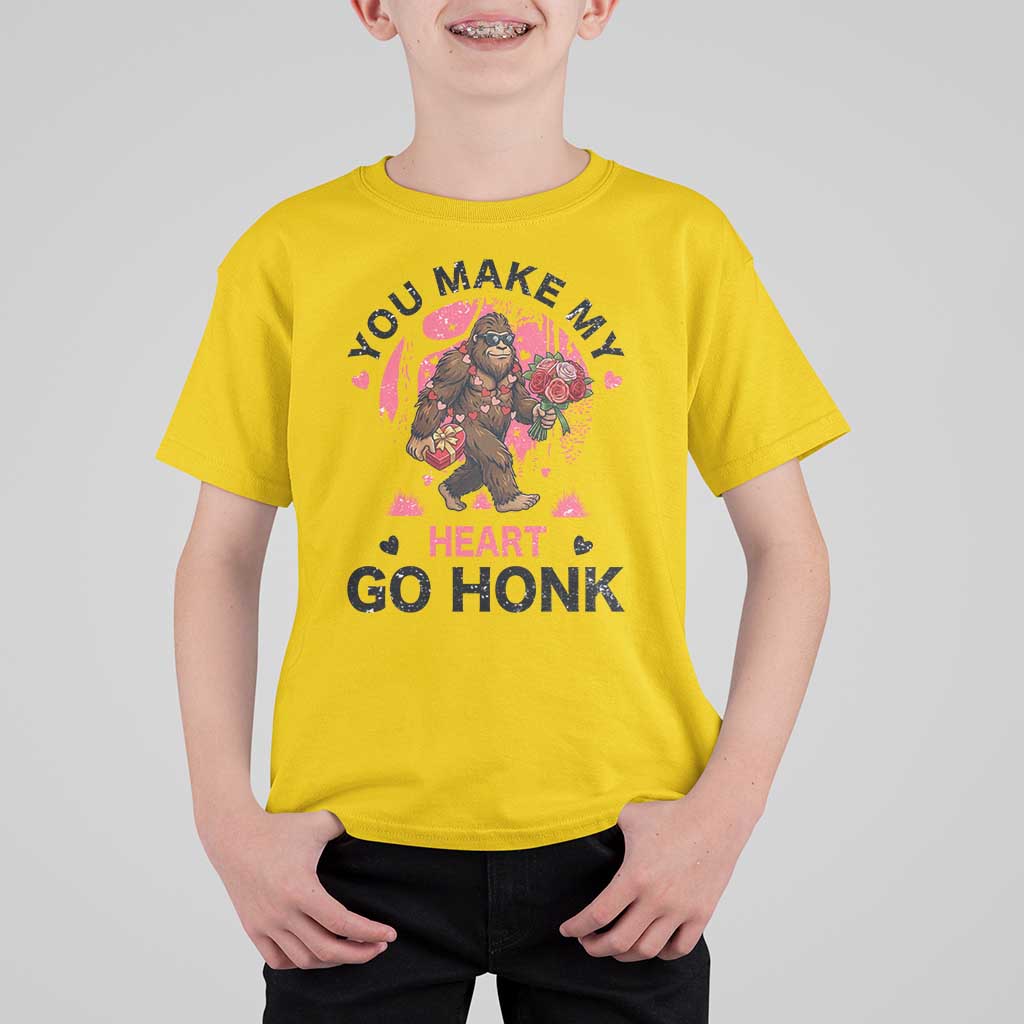 You Make My Heart Go Honk T Shirt For Kid Funny Bigfoot Valentine Meme - Wonder Print Shop
