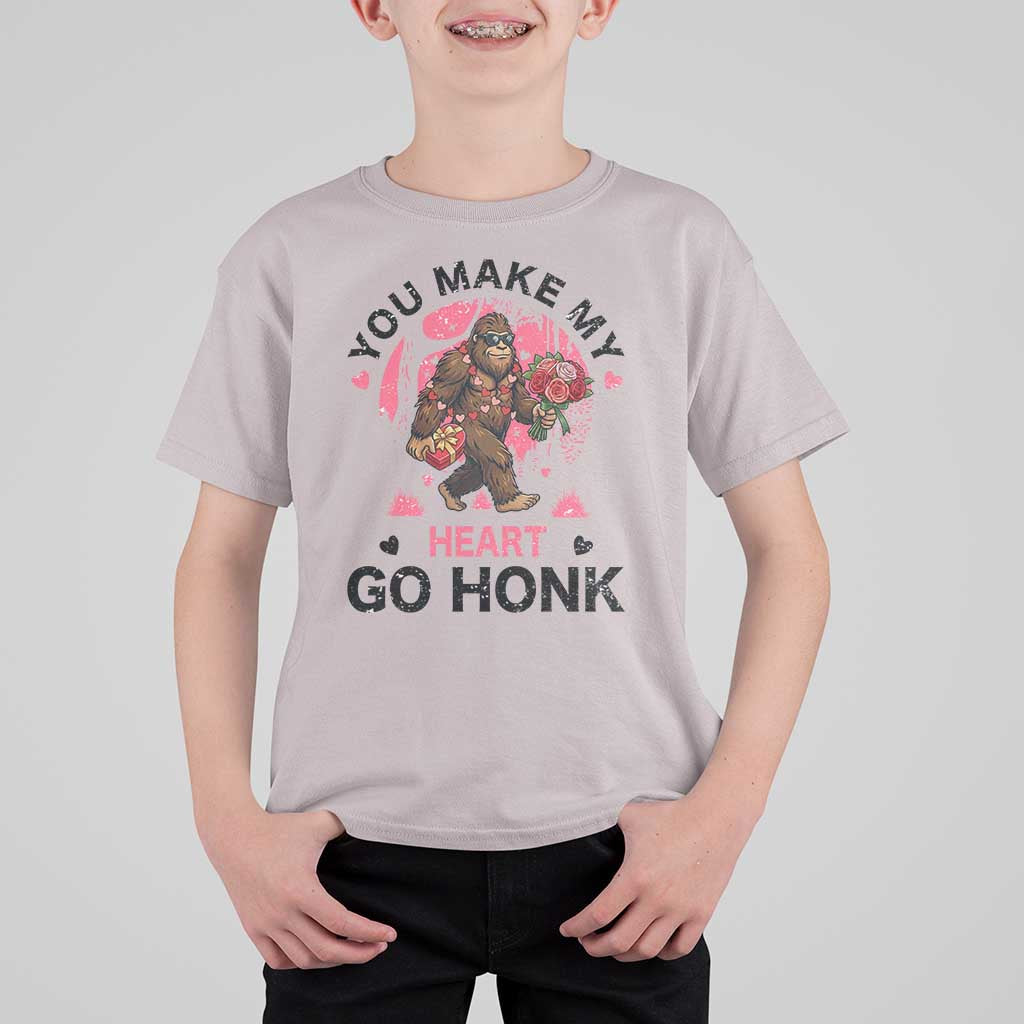 You Make My Heart Go Honk T Shirt For Kid Funny Bigfoot Valentine Meme - Wonder Print Shop