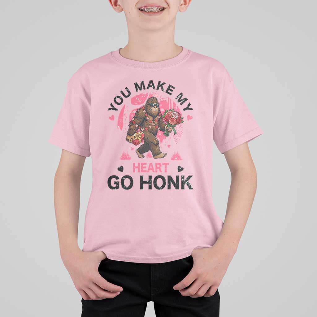 You Make My Heart Go Honk T Shirt For Kid Funny Bigfoot Valentine Meme - Wonder Print Shop
