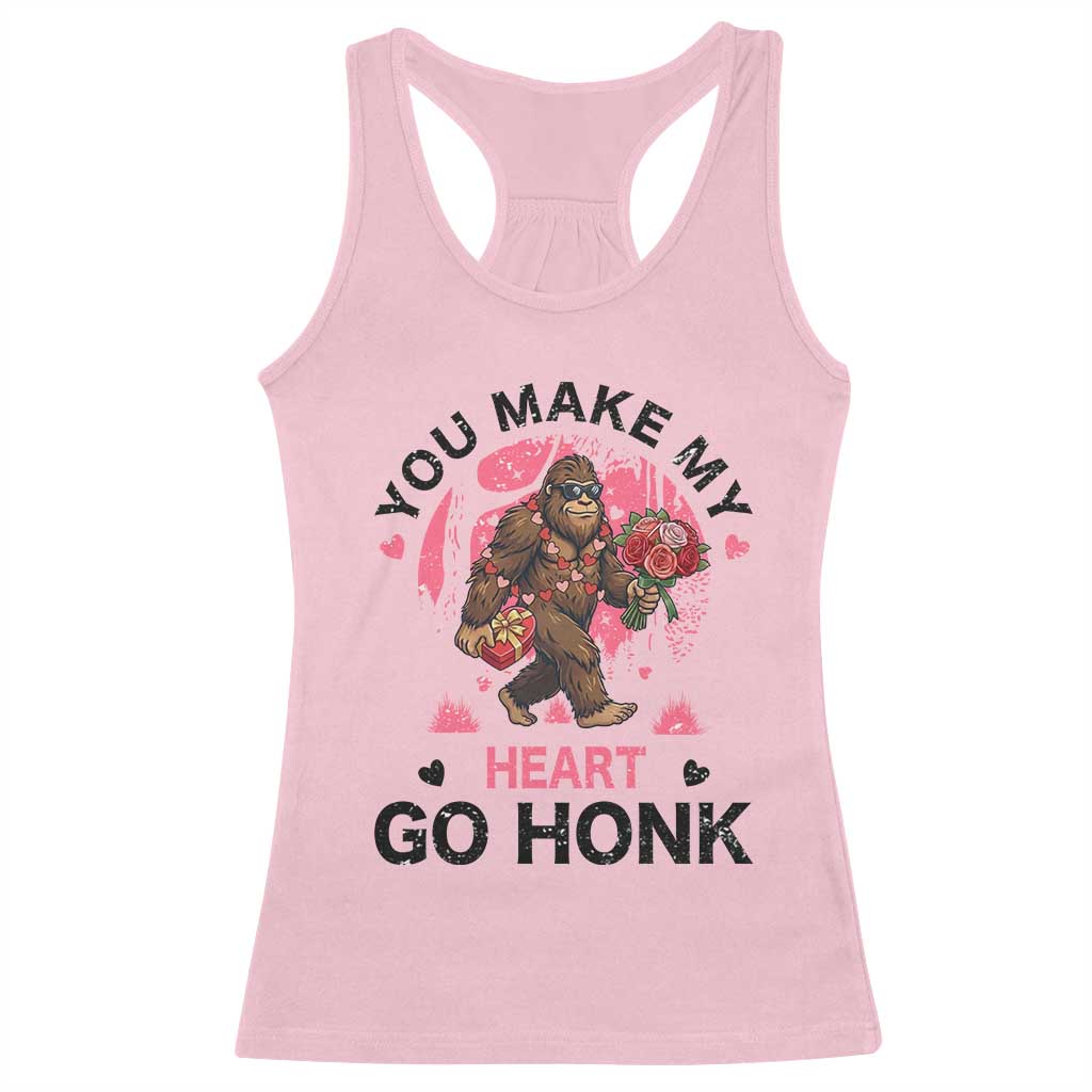 You Make My Heart Go Honk Racerback Tank Top Funny Bigfoot Valentine Meme - Wonder Print Shop