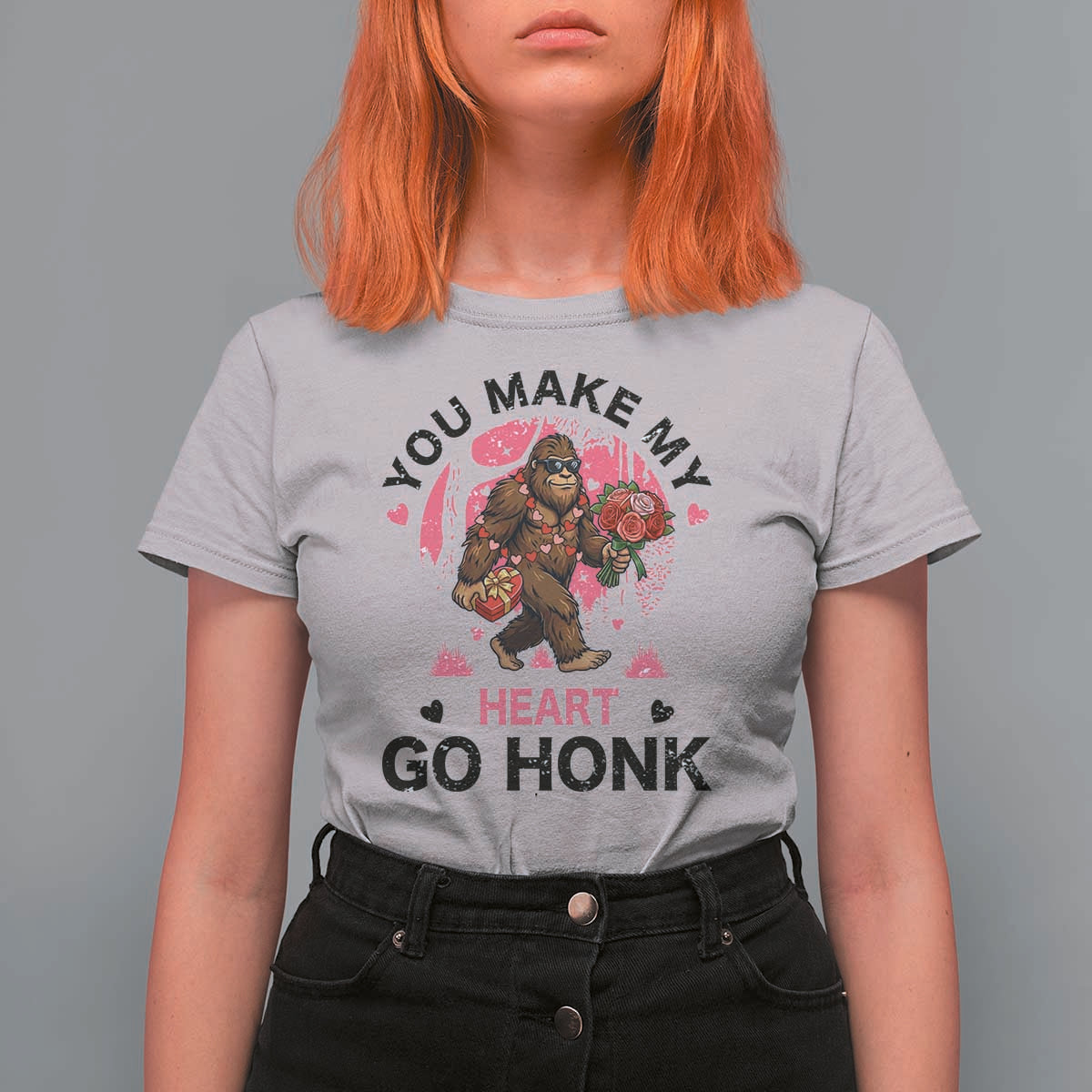 You Make My Heart Go Honk T Shirt For Women Funny Bigfoot Valentine Meme - Wonder Print Shop