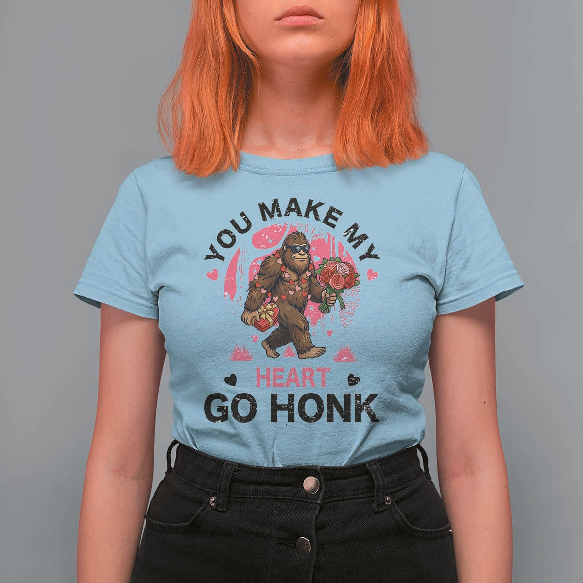You Make My Heart Go Honk T Shirt For Women Funny Bigfoot Valentine Meme - Wonder Print Shop