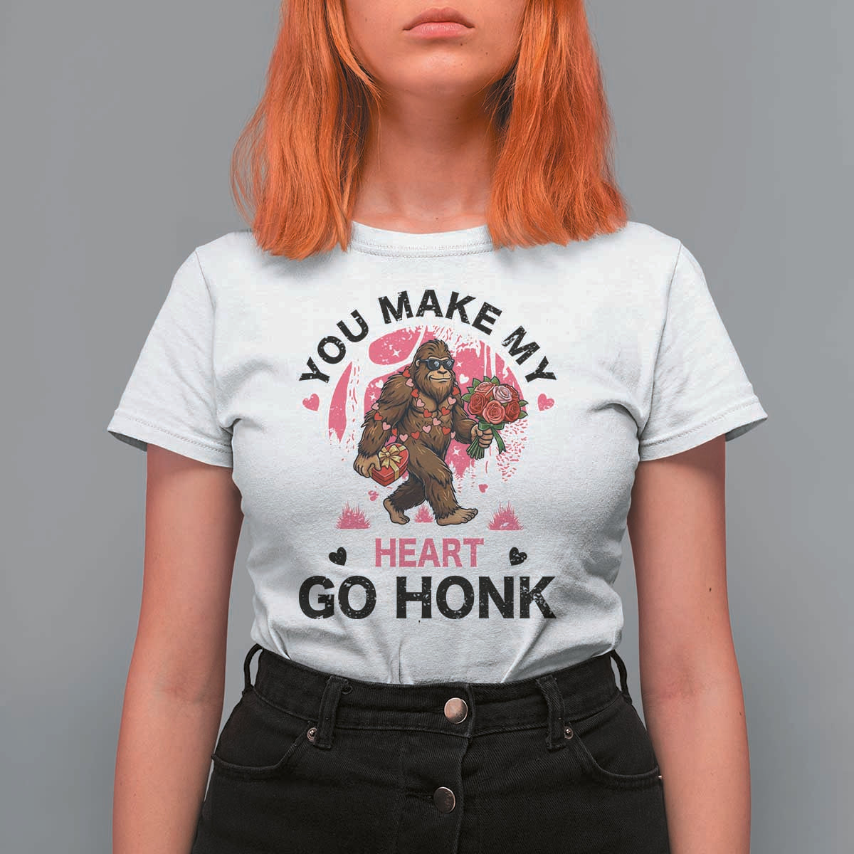 You Make My Heart Go Honk T Shirt For Women Funny Bigfoot Valentine Meme - Wonder Print Shop